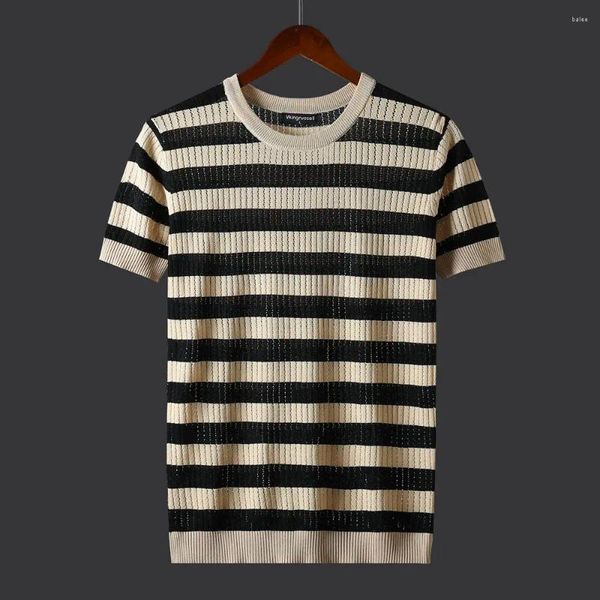 T-shirts pour hommes 2024 Mode d'été O-Cou T-shirt tricoté Chemise Slim Hommes Rayé Streetwear Casual Tops Tees Vêtements confortables L45