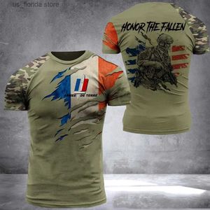 Camisetas para hombres 2024 Verano Francia Ejército-VETERANO Impresión 3D Camiseta para hombres Soldado francés Campo Camuflaje militar Comando T Short Slve Tops Y240321