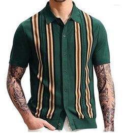 T-shirts pour hommes 2024 été vert rayé à manches courtes coupe ajustée polo d'affaires pull tricoté tendance