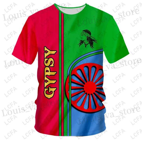Camisetas para hombres 2024 Summer Hot Sale Mens Camisetas Romanas Gypsy Flagal 3D Tampa de solas cortas Camiseta Men Clothing Outdoor Casco de gran tamaño T240419