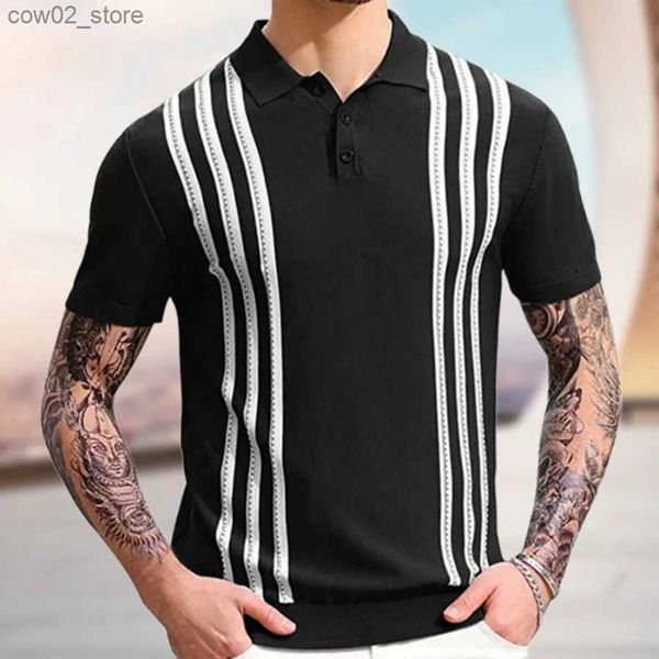 Camisetas para hombres 2024 Ropa de verano para hombres Nueva manga corta Prendas de punto a rayas para hombre Negocios Casual Polo Shirt Comfort Knit Solapa Tops Camiseta Masculina Q240201