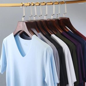 T-shirts pour hommes 2024 T-shirts pour hommes d'été T-shirts occasionnels solides Tops Vêtements à col en V Chemise sans couture de base T-shirt à manches courtes confortable