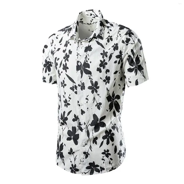 Camisetas para hombres 2024 verano multicolor jacquard camisa de manga corta casual floral botón abajo cuello geométrico