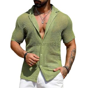 T-shirts voor heren 2024 Zomer Summer Korte mouw Casual shirts Men Beach Hollow Out Ademend gebreide shirt Nieuwe modeheren Zie door sexy gebreide tops 2445