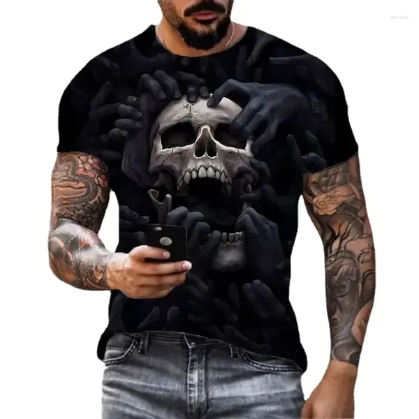 T-shirts masculins 2024 Sumure Casual Casual Loose Creative Horror Grande taille Cône Short Fitness Daily Streetwear Skull Print 3D T-shirt