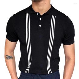 T-shirts pour hommes 2024 Été rayé décontracté mince T-shirt noir à manches courtes Slim Fit Polo Shirt