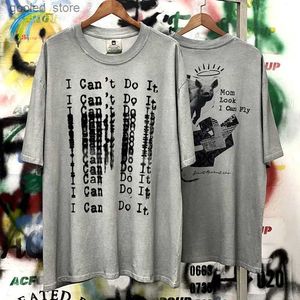 T-shirts hommes 2024 Style d'été surdimensionné Ciment Gris Saint Michael T-shirt Hommes Femmes 100% coton Lettres complètes Impression Vintage Tee Top Q240316