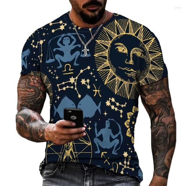 Camisetas para hombres 2024 Camiseta de verano Estilo étnico Color para hombre Manga corta Camiseta Patrón Imprimir Ropa Moda Casual Hombres O Cuello de gran tamaño