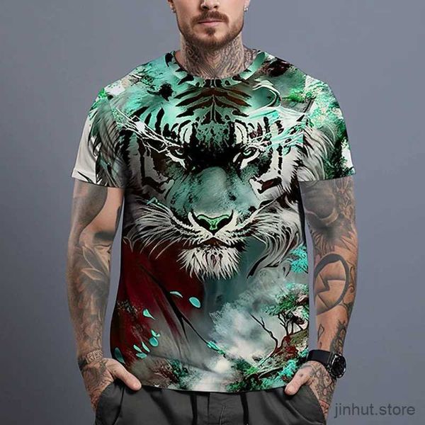 Camisetas para hombres 2024 Vintage Men T Shirt Tiger Print Tshirts For Men Fashion Tops informal