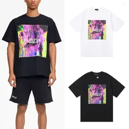 T-shirts pour hommes 2024ss chemise violette hommes femmes haute rue blanc noir t-shirt boîte impression haut t-shirt à manches courtes streetwear