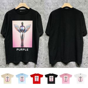 Heren t shirts 2024ss paars shirt geprinte ronde nek mannen dames high street wit zwart t-shirt doos printing top tee short mouw streetwear