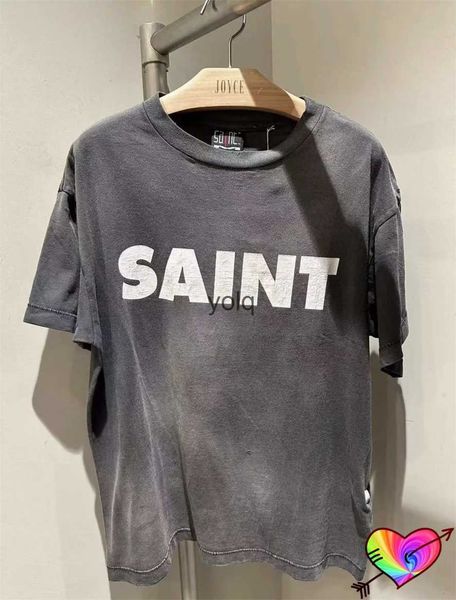 Camisetas para hombres 2024ss White Saint Tee Hombres Mujeres Vintage Grey Saint Michael T-shirt Wash Tops Oversize Short Sleeveyolq