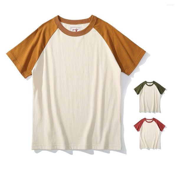 Camisetas de hombre 210G algodón peinado Vintage Patchwork camiseta verano moda manga corta camisetas básicas Unisex Simple suelta Casual Tops