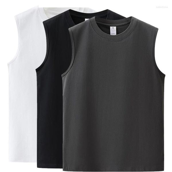 T-shirts pour hommes 210g coton solide body-building gilet de sport sans manches tramage son explosif col rond taille portant un t-shirt