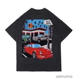 T-shirts pour hommes 21ss Printemps Été Américain Unisexe Drive Thru Car t-shirt en détresse Vintage Tee Skateboard Hommes Femmes High Street Casual Tshirt9RNC