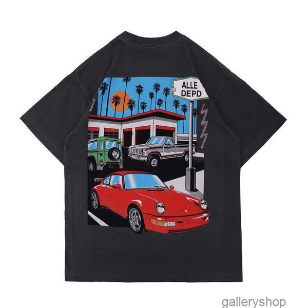 T-shirts pour hommes 21ss Printemps Été Américain Unisexe Drive Thru Car t-shirt en détresse Vintage Tee Skateboard Hommes Femmes High Street Casual Tshirt9RNC