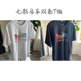 T-shirts pour hommes 23 Été Nouveau T-shirt à imprimé de chariot coloré pour hommes et femmes Style de couple Beau et à la mode pour hommes à manches courtes