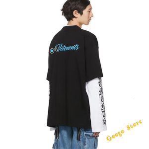 T-shirts pour hommes 23 Summer Spring Loose Vetements T Shirt Hommes Femmes 1 1 Blue Cursive Letter Vetements Tee Noir Blanc VTM Short Sleeve 230620