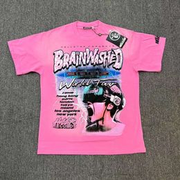 Camisetas para hombres 23fw Trendy Hellstar Studios Lave Pink Loose Slewed Camiseta Unisex