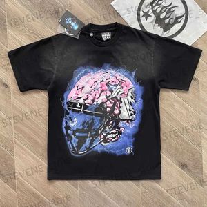 Camisetas para hombres 23SS Black Washed Hellstar T Shirt Hombres Mujeres 1 1 Mejor calidad Pure Cotton Brain Casco Impresión Tee Camisetas de gran tamaño T231214