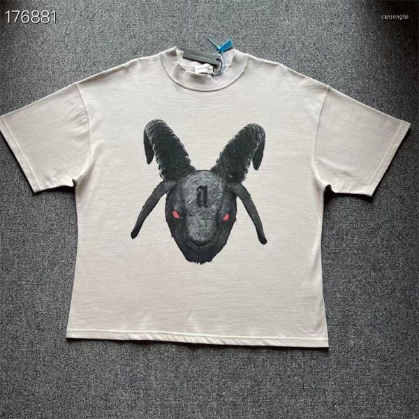 Camisetas para hombre 23SS Fasion 2023ss Arnodefrance Goat Head Shirt Hombres Mujeres Loose Vintage T-shirts Top Tees Mon Compte Hip Hop