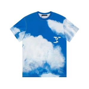 T-shirt da uomo 23Ss T-shirt da uomo Designer Edizione limitata Cielo blu Nuvola bianca stampata Manica corta Cotone alla moda Sport Abete Str Dhyuq