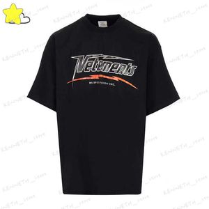 Camisetas para hombres 23SS Naranja Negro Camiseta de alta velocidad Hombres Mujeres 1 1 Tela pesada suelta Algodón Top Back Bordado VTM Tee con etiquetas T230412