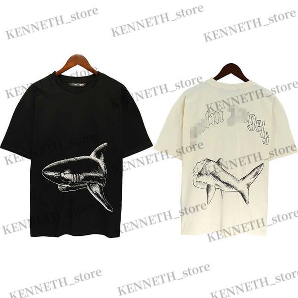 T-shirts pour hommes 23SS croquis lettre de requin cassé t-shirt à manches courtes hommes et femmes haute rue demi-manche T230314