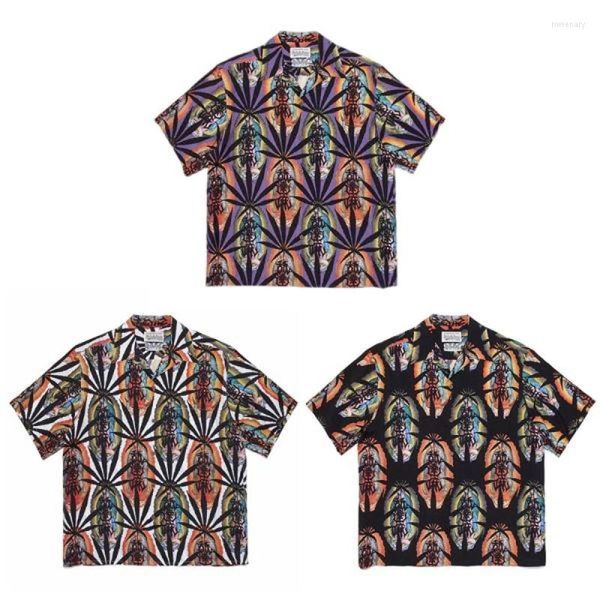 T-shirts pour hommes 23SS Vintage imprimé floral WACKO MARIA chemise hommes femmes taille ue Cool tissu haut t-shirts mode été Genshin Impact