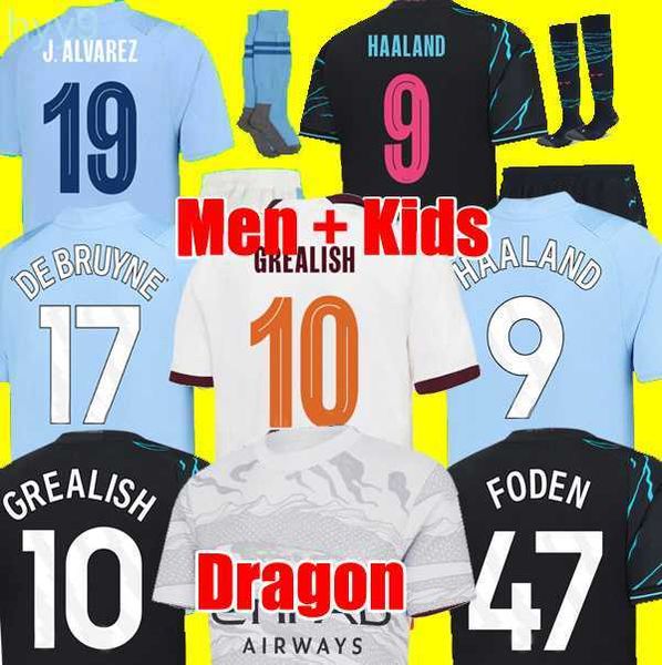 Camisetas para hombres 24 Haaland Soccer Jersey Año Dragón Grealish Gvardiol Ciudades Álvarez Fans Versión del jugador Bruyne Foden 2024 Tops Kit para niños Conjuntos She1