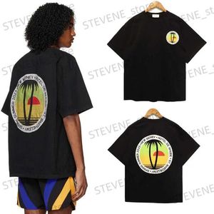 Heren T-shirts 24SS Nieuwe Fasion Zonsondergang Kokosnoot Print T-shirt Mannen Vrouwen EU Maat 100% Katoen Top Ts Mode zomer Mannen Kleding T240325