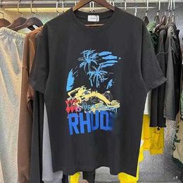 T-shirts hommes 24ss Rhudes Rhudes Rh ude Mens T-shirt de haute qualité Tess Designer Casual Fashion manches courtes Europe Amérique Hommes Femmes Col rond T-shirts US Taille rhude-s5