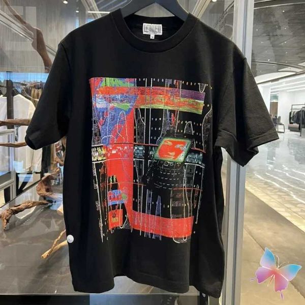 Camisetas para hombres 24ss Verano Nuevo CAV EMPT Camisetas Moda Calle Algodón Rosa Color Verde Abstracto Punk Cuello redondo Manga corta CE Hombres Mujeres Tops J240322