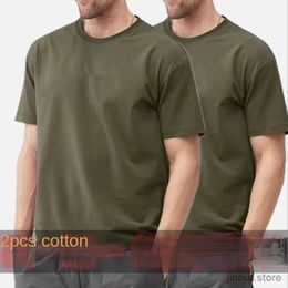 T-shirts masculins 2pcs Coton d'été T-shirts Super doux hommes Mentes à manches courtes et à collier solide Fitness Fitness Hot T-shirt