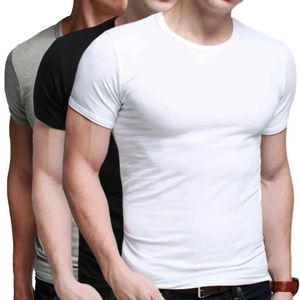 T-shirts masculins (3 pcs) M-5xl Coton d'été Nouvelle boutique de mode couleur Couleur solide t-shirt à crêpe court blanc noir gris grand taille h240513