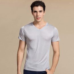 T-shirts pour hommes 30% soie 70% viscose T-shirts décontractés à col en V T-shirt à manches courtes Vêtements de nuit 3055