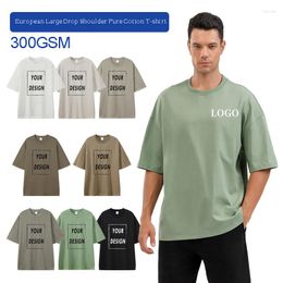 T-shirts pour hommes 300gsm haute qualité personnalisé votre logo poids lourd t-shirt pour hommes t-shirt à manches courtes coton couleur unie tendance loisirs