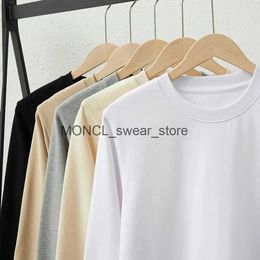 T-shirts masculins 320G Bruste en carbone lourd 100% T-shirt haut de gamme en coton pur pour hommes et automne couleur de mode de base simple Tee H240416