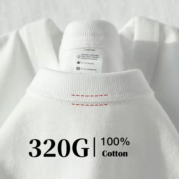 Camisetas para hombres 320 GSM High Qualtity Borrezed de peso pesado Camiseta para hombres Manga de manga corta Algodón sólido tendencia de color ocio