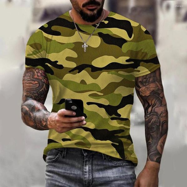 Camisetas para hombre, camiseta de camuflaje 3D, ropa para exteriores, informal, cuello redondo, manga corta, verano, calle, talla grande, ropa deportiva