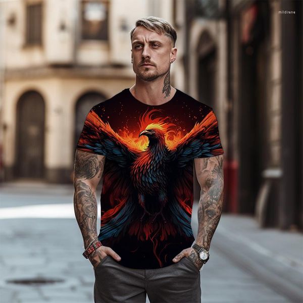 Camisetas para hombres 3d colorido phoenix gráficos redondos de cuello redondo en verano harajuko top fashion leisure de gran tamaño