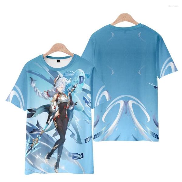 Camisetas para hombre, juego genial en 3D Genshin Impact Shen He, camiseta de verano con estilo, camiseta informal de manga corta con cuello redondo para niños y niñas de playa