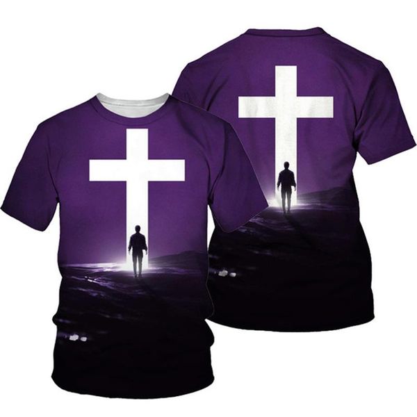 T-shirts hommes 3D Cross Print Hommes T-shirt Jésus 2021 Été O Cou T-shirts à manches courtes Tops Style chrétien Vêtements masculins Mode Casual