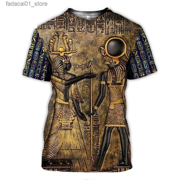 T-shirts masculins 3D T-shirt imprimé pharaon égyptien T-shirt Retro Casual Retro Eye of Horus Mens Fashion Overasize Short à manches courtes Q240426