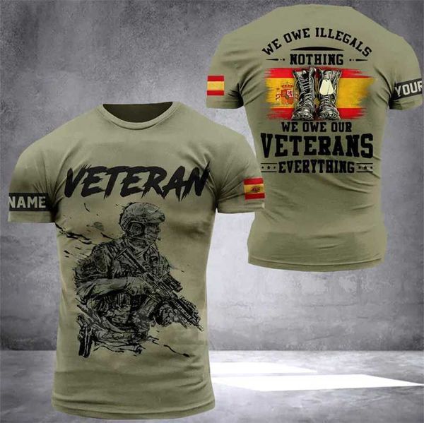 T-shirts masculins 3D Drapeau de l'Espagne Mabinet de T-shirt imprimé de l'armée Camouflage Slves Slves Fashion Sodier Vétéran Militaire HARAJUKU Vêtements T240506