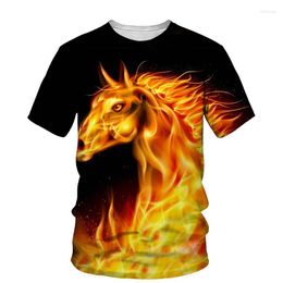 Heren t shirts 3d vlam paarden afdrukken t-shirt mannen 2023 zomer o nek korte mouw T-tops tops mode stijl mannelijke kleding dagelijkse casual t-shirts