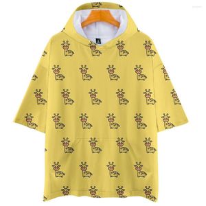 Hommes T-shirts 3D Full Imprimé Animal À Capuche Chemise Hommes Femmes Tops D'été Harajuku Hip Hop À Manches Courtes T-shirt De Mode Garçons Filles Jaune