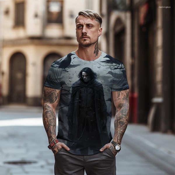 Camisetas para hombre Patrón de impresión gótica 3D -camisa Calle de alta calidad Cuello redondo al aire libre Moda de gran tamaño