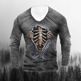 Herren T-Shirts 3D Langarm Bedrucktes T-Shirt Herrenmode Frühling Dünnes Street Top Retro Plus Size Shirt Europäische und amerikanische Kleidung