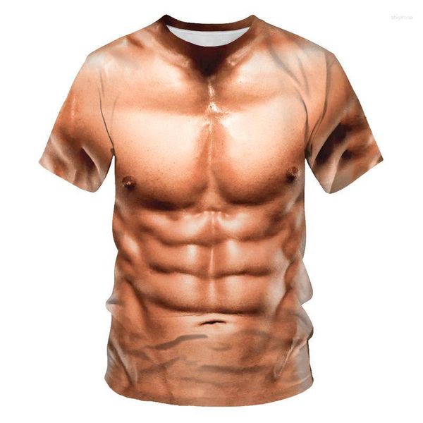 T-shirts pour hommes 3D Muscle imprimé chemise à manches courtes nouveauté Simulation corps musclé dur gars T-Shirt tonique hauts
